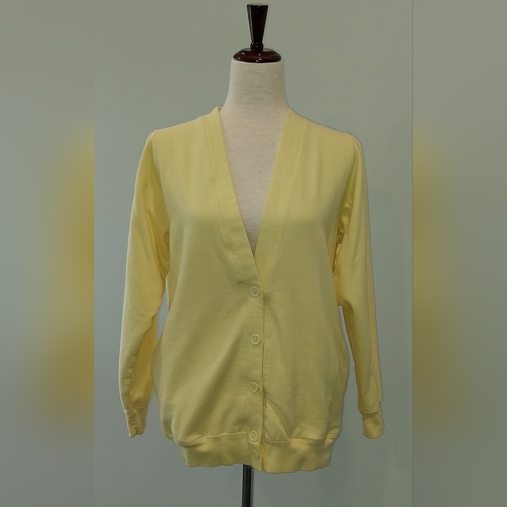 EXIST Sports Line Lemon Yellow Button Front Long Sleeve Cardigan pockets Size S